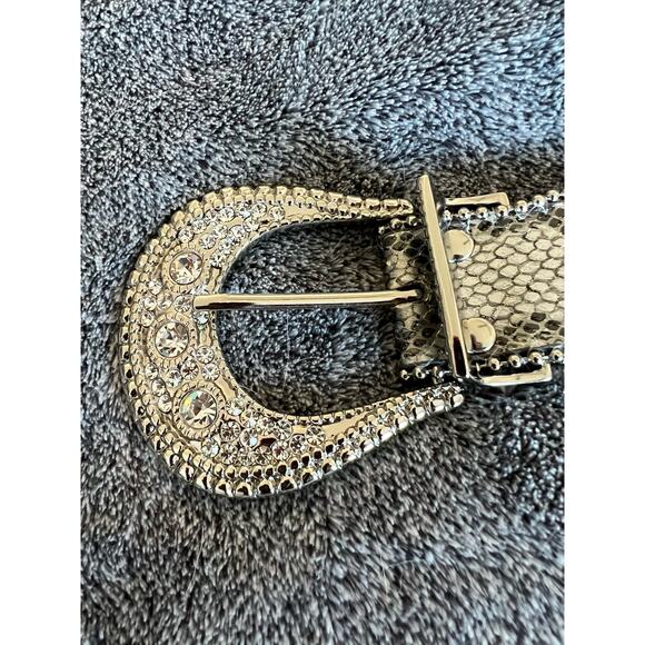 Chico's Belt Statement Studded Plastic Rhinestone Faux Snakeskin Silver 37.5 In. - Picture 4 of 16